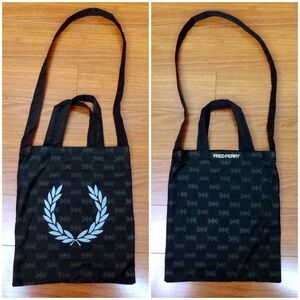 Fred Perry Tote Bag Black Laurel Wreath Logo Carryall Shopper Crossbody Nylon